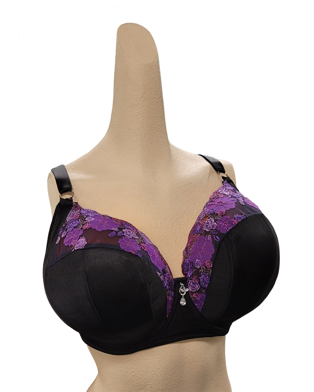 34M Dahlia Purple Luxury Embroidery Wired Bra Balconette Plunge Cup Bra In Stock
