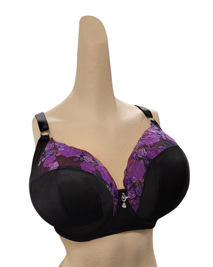 34M Dahlienlila Luxus-Stickerei Bügel-BH Balconette Plunge-Cup-BH auf Lager